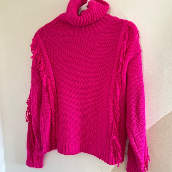 Pink Fringe Turtleneck Knit Sweater - Picture 2 of 6